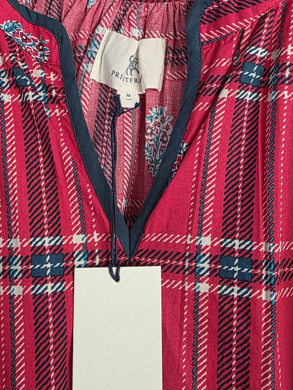 Printfresh Red Plaid Tiered Maxi Dress with Blue Floral Motif - Picture 2 of 5
